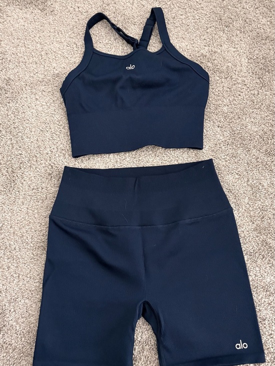 ALO Yoga Pants - ALO Yoga Navy Ribbed Workout Set with 'Mindful Movement' Waistband